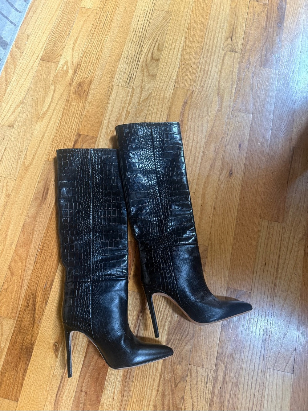 Paris Texas Black Croc-Embossed Over-the-Knee Stiletto Boots